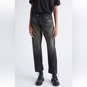 NWT R13 Cuffed Crossover Straight Leg Jeans Phantom Selvedge Black Made in Italy